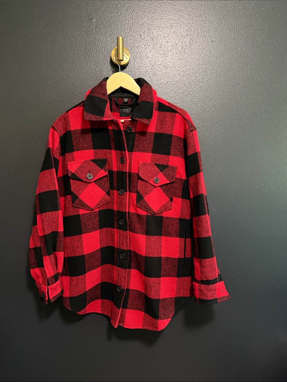 RDI Style Red & Black Buffalo Plaid Button Front Shacket size small